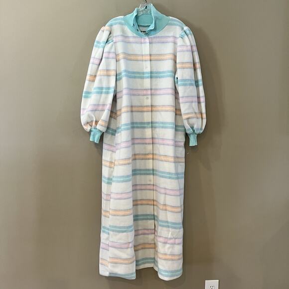 Vintage Kittens Fleece Robe Women Large Multicolor Stripe Pastel Kidcore Kawaii